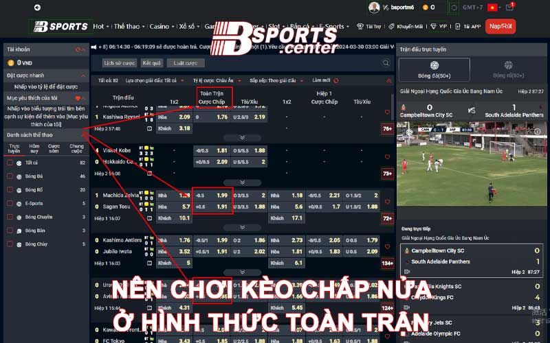 Chơi kèo chấp nửa trái ở hình thức toàn trận