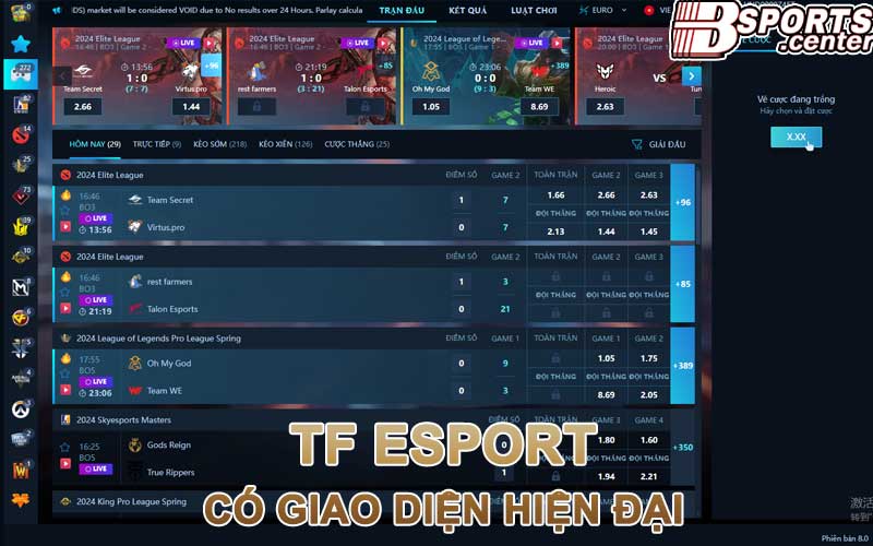 Sảnh game TF Esport hiện đại